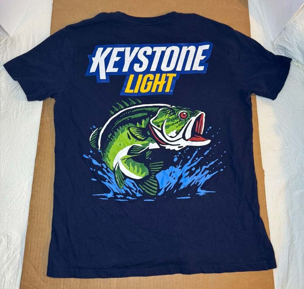Keystone Light Navy Blue Bass Fishing Graphic T-Shirt Large